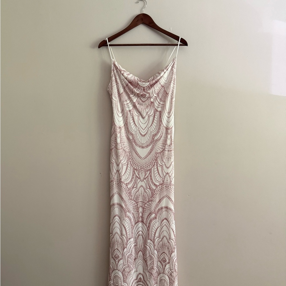Jump Women's Elegant Ivory and Rose Gold Formal Maxi Gown